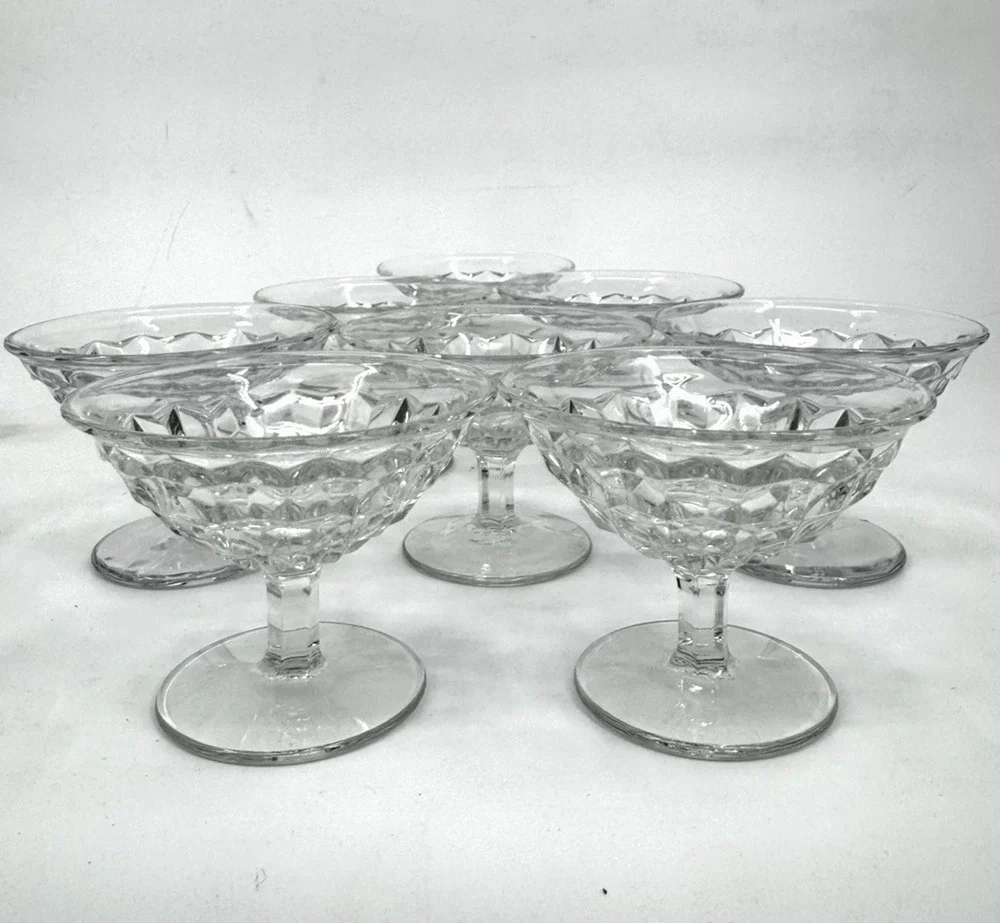 Fostoria American Cubist Footed Sherbet Glasses Set of 8 Cubist Dishes 3in